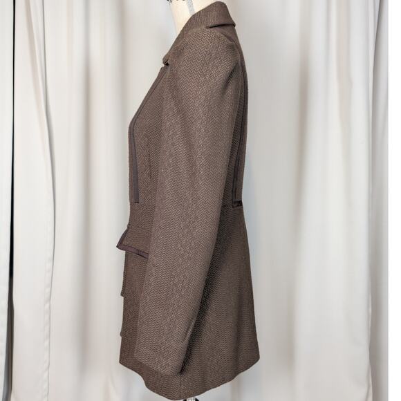 Jack Puff Shoulder Poetcore Coat Jacket Herringbone Tweed Brown Small - Picture 16 of 16